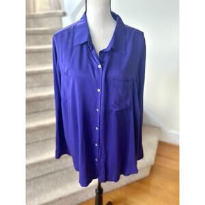 NWT J.Jill Royal Purple "Satin" Long Sleeve Collared Button Down Shirt